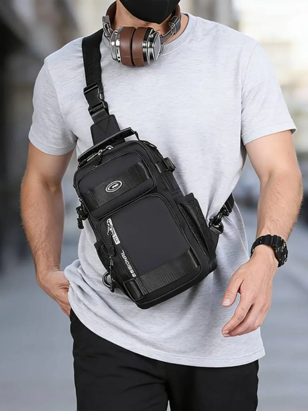 Unisex Sling Chest Bag Multi Pocket Crossbody Backpack